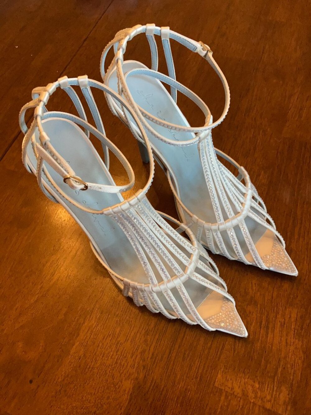 She Is Cheval by Hayley Paige Wedding Shoes White Crystal Heels Size 8.5